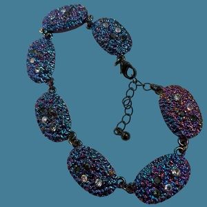 Iridescent Purple Blue Rhinestone Statement Bracelet | Sparkles! | Glam | Y2k
